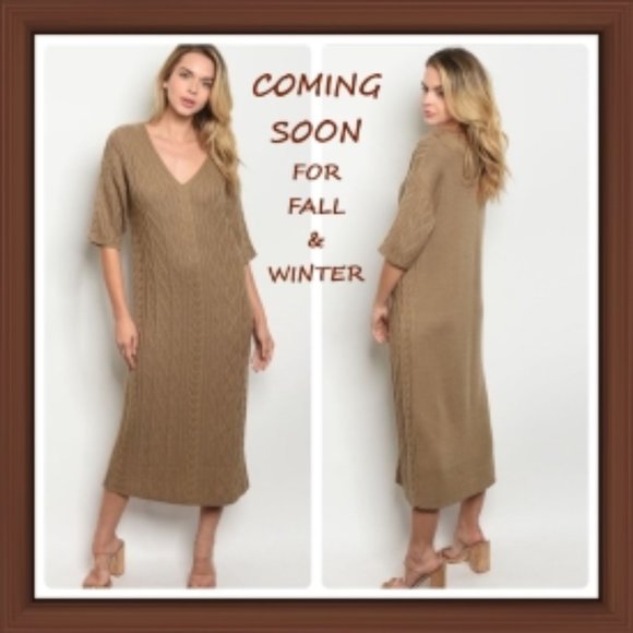 ⭐️FINAL SALE ITEM⭐️Mocha V-Neckline 3/4 Length Sleeve Sweater Dress - Picture 5 of 5